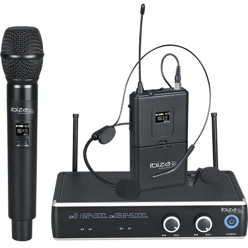 Ibiza Sound DR20UHF-HB BUBICA+RUČNI+NAGLAVNI FREQ 863.9 &amp;amp; 864.9MHZ, 2CH bežični mikrofon Slike