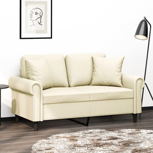 The Living Store Kavč dvosed z okrasnimi blazinami krem 120 cm umetno usnje - Kavč Dvosed, (21484103) Cene