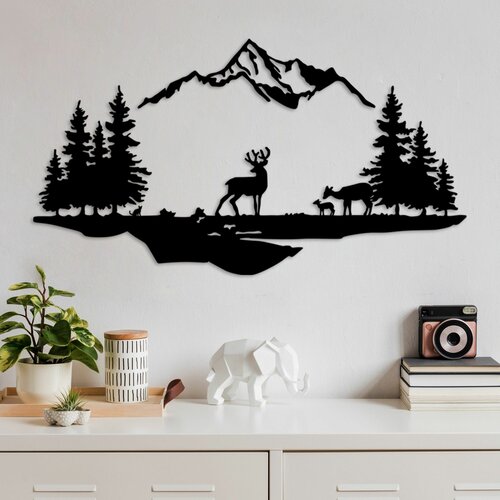 Wallity deer and landscape - 1 black decorative metal wall accessory Slike