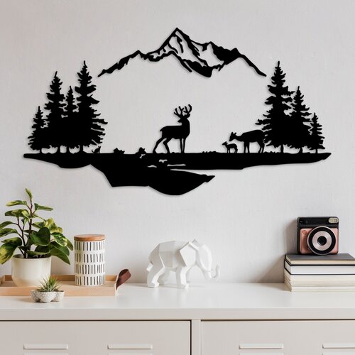 Wallity Deer And Landscape - 1 Black Decorative Metal Wall Accessory Cene