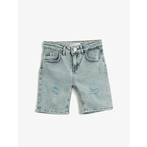 Koton Bermuda Denim Shorts with Pockets Cotton - Slim Fit, Adjustable Elastic Waist.