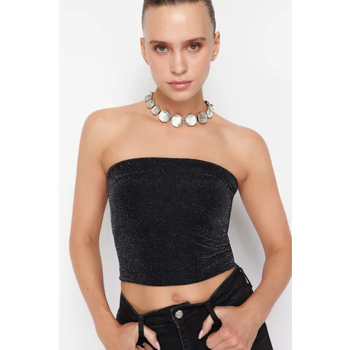 Trendyol Black Strapless Shiny Silvery Knitted Bustier