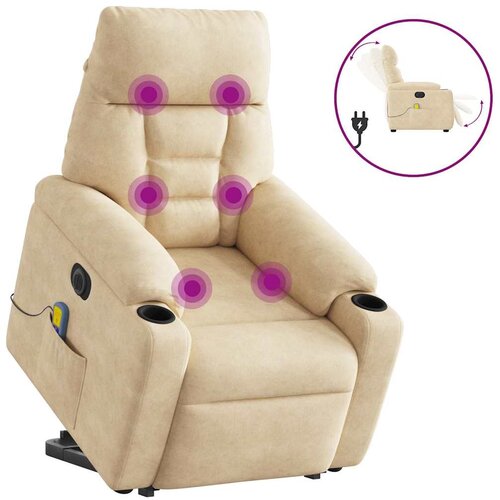 VidaXL Električni masažni naslonjač na podizanje krem od mikrovlakana Slike