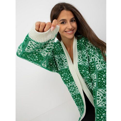 Fashion Hunters White and green women's cardigan with RUE PARIS patterns Slike