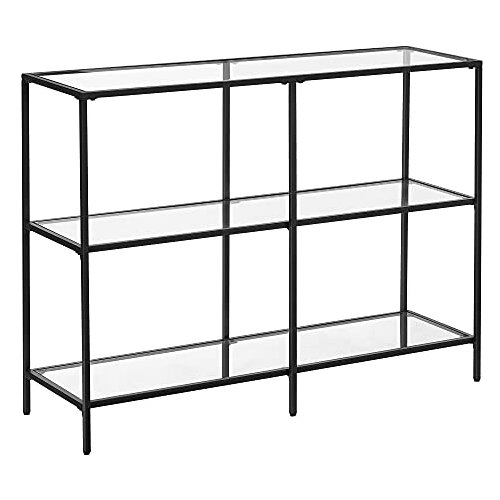 Songmics Konzolna miza, raztegljiva miza s 3 policami, polica iz kaljenega stekla, 30 x 100 x 73 cm, jeklen okvir, moderna, za predsobo, dnevno sobo, spalnico, črna LGT027B01, (21387939) Slike