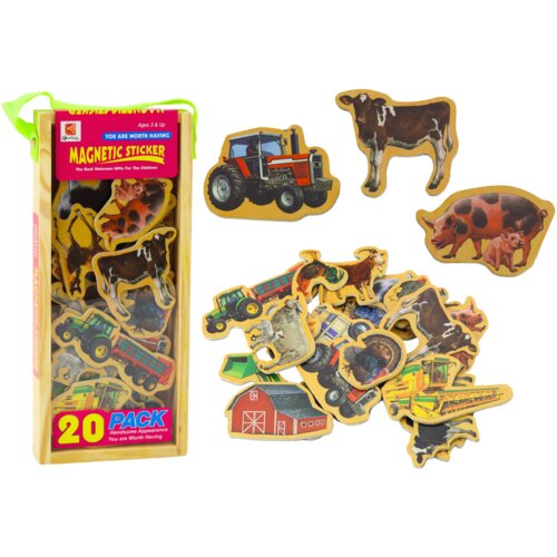  Set of Wooden Magnets, Home Animals, Agricultural Machines, 20 Pieces Cene