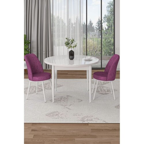 Hanah home trpezarijski set Tor, sto i 2 stolice, bela ploča, ljubičasta tkanina Babyface Cene
