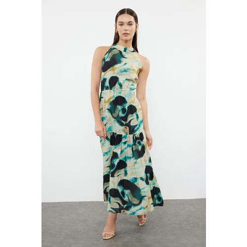 Trendyol Black Abstract Patterned A-Line Halter Neck Maxi Woven Dress