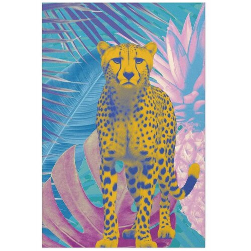  Plakat - Exotic Leopard - colorful portrait of a cheetah against tropical leaves 40x60 Bez okvira Slike
