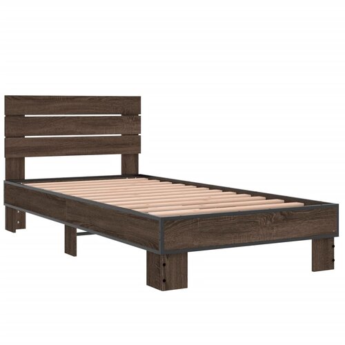 VidaXL Posteljni okvir rjav hrast 90x190 cm inženirski les in kovina, (21142943) Slike
