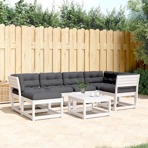 VidaXL 6-dijelni set vrtnih sofa s jastucima bijeli masivna borovina Slike
