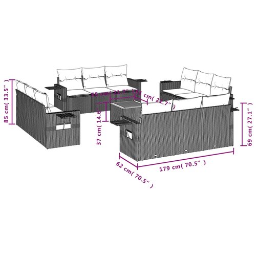  13-dijelni set vrtnih sofa od poliratana s jastucima sivi Slike