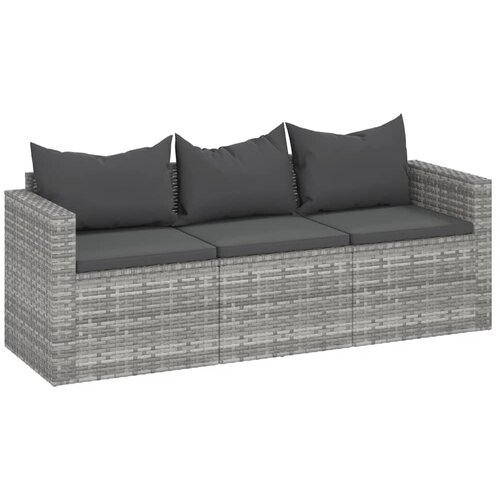 Maison Chic Vrtni kavč - Zunanji kavč trosed z blazinami siv poli ratan, (22043985) Cene