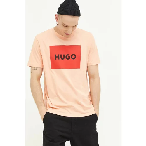 Hugo Bombažna kratka majica roza barva