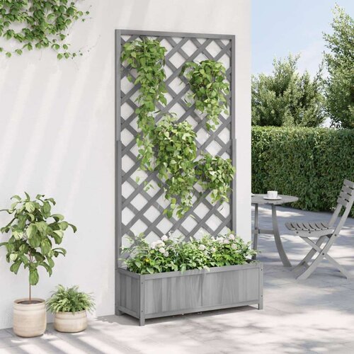 vidaXL Cvetlično korito z mrežo sive barve trden les jelke Cene
