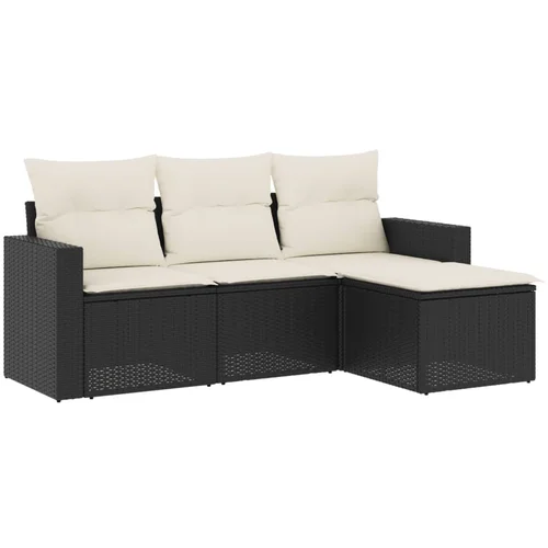 MAISON CHIC Seti vrtnega pohištva - Vrtna garnitura - Vrtni pohištvo set 4-delna z blazinami črna poli ratan, (21815818)