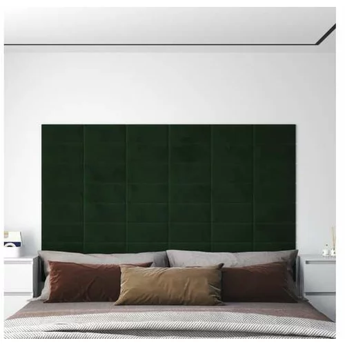  Stenski paneli 12 kosov temno zeleni 30x15 cm žamet 0,54 m²