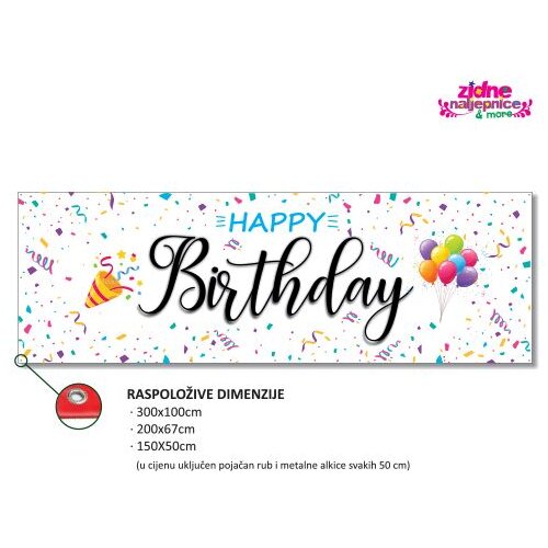 Vektor Grupa Party Natpis "Happy Birthday" 300x100 cm Cijene