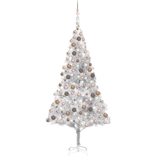 vidaXL Novoletna jelka z LED lučkami in bučkami srebrna 240 cm PET Cene