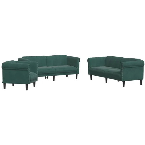 vidaXL 3-dijelni set sofa tamnozeleni baršunasti