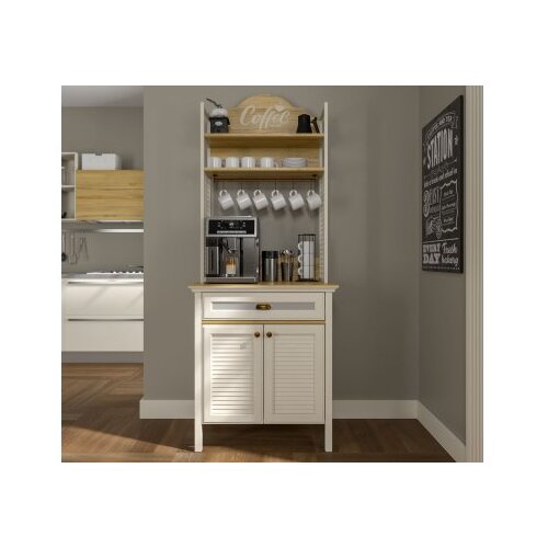 Hanah home Višenamenska vitrina za kafe Krem Hrast Bela boja FRN 21028 1 Cene