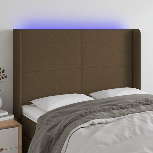 VidaXL LED posteljno vzglavje temno rjavo 147x16x118/128 cm blago Slike