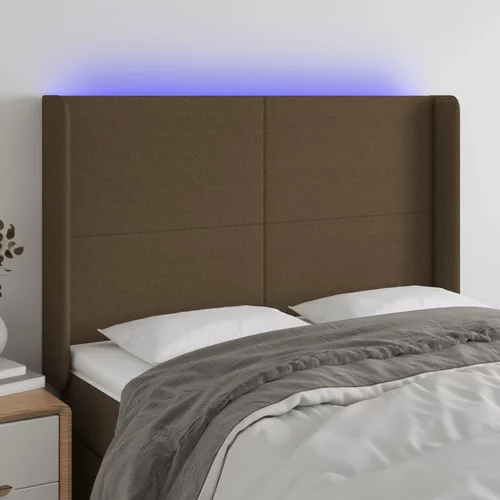 vidaXL LED posteljno vzglavje temno rjavo 147x16x118/128 cm blago