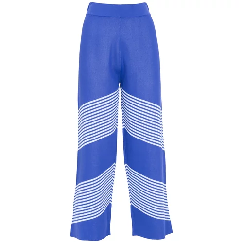 Influencer Hlače 'Striped knit pants' kraljevo modra / bela