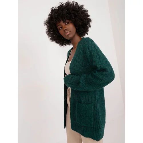 Fashion Hunters Dark green knitted cardigan without closure MYFLIES
