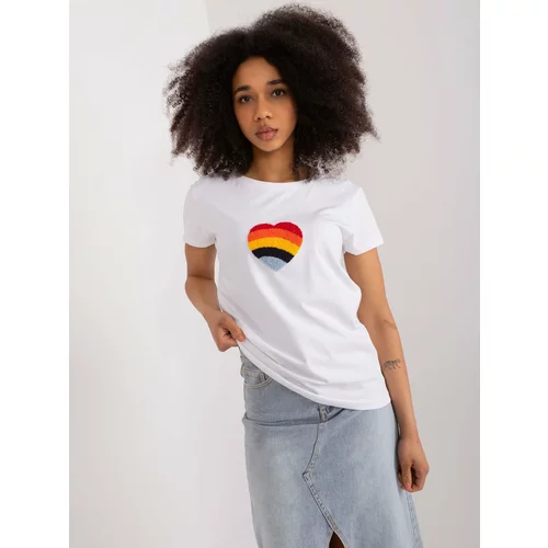 Fashion Hunters White women's T-shirt with BASIC FEEL GOOD embroidery