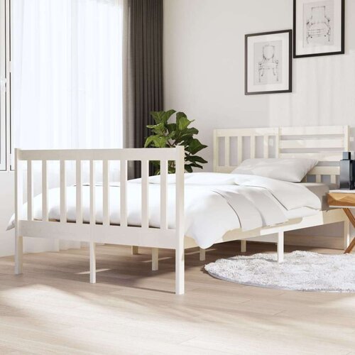  Posteljni okvir bel iz trdnega lesa 120x190 cm 4FT, (20643289) Slike