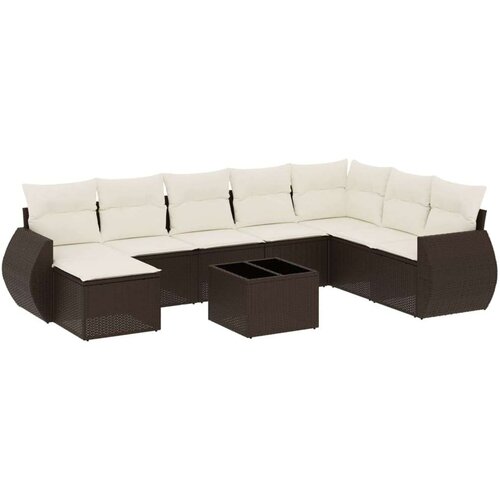 VidaXL 9-dijelni set vrtnih sofa s jastucima poliratan smeđi Slike