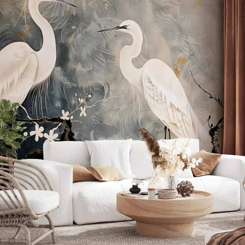  Foto tapeta - Herons and cherry blossoms - oriental-style illustration depicting birds 150x105 Standard Cijene