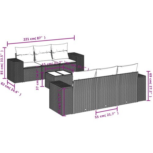  7-dijelni set vrtnih sofa od poliratana s jastucima crni Crna 93 x 62 x 69 cm Slike