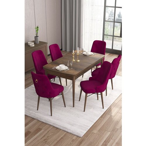 Hanah home Are - Baroque, Damson BaroqueDamson Extendable Dining Table & Chairs Set (7 Pieces) Cene