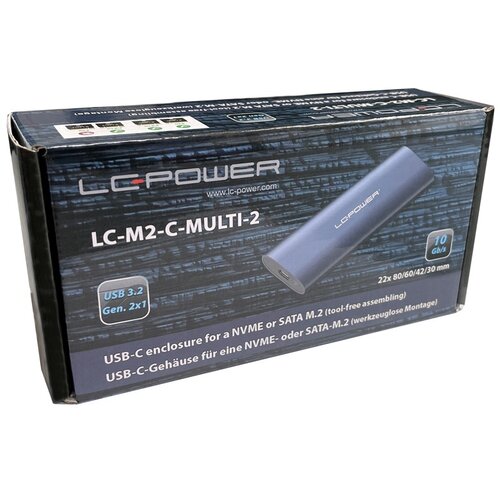 HDD SSD Rack LC Power LC-M2-C-MULTI-2 NVME / Sata M2 Enclosure for M.2 SSD USB3.2 Gen.2x1 Type C Antracit Cene