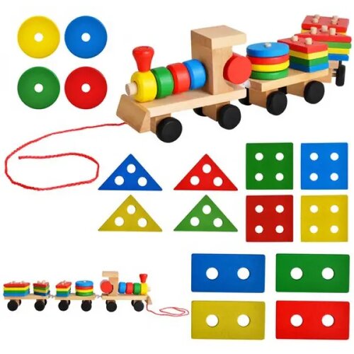 Lean_Toys Leseni vlakec na vrvici s kockami iso Cene