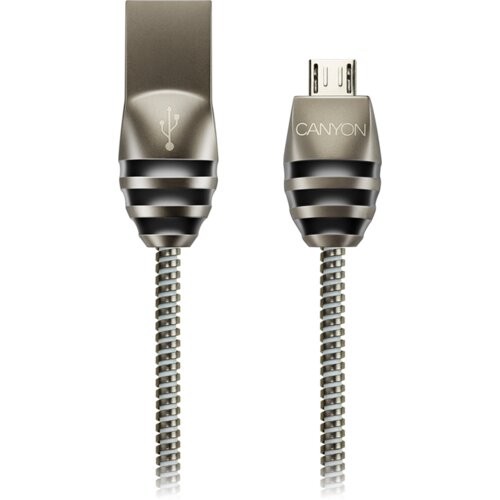 Canyon UM-5 Micro USB 2.0 standard cable, Power &amp; Data output, 5V 2A, OD 3.5mm, metallic Jacket, 1m, gun color, 0.04kg - CNS-USBM5DG Cene