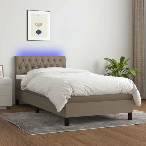  Box spring postelja z vzmetnico LED taupe 90x200 cm blago, (20725824)