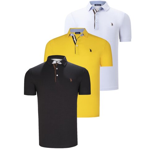 Dewberry TRIPLE SET T8582 MENS T-SHIRT-BLACK-WHITE-YELLOW Slike