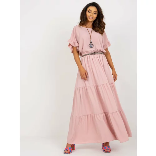 Fashion Hunters Light pink maxi skirt with frill and belt