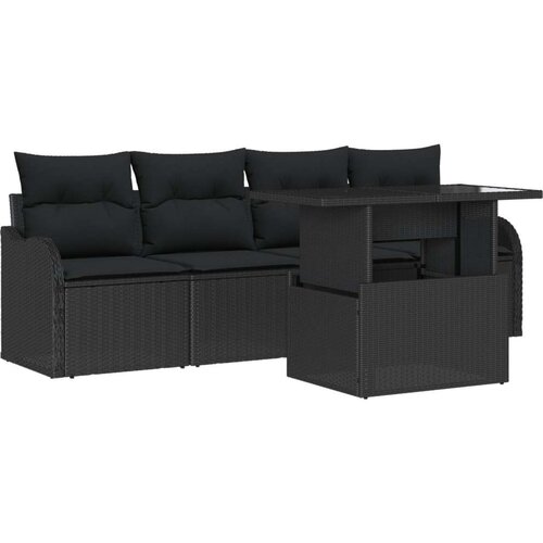  Set od 5 komada vrtnih sofa s jastučićima Crni poli ratan dvosed vrtna sofra s pohranom i jastučićima Crni poli ratan Slike