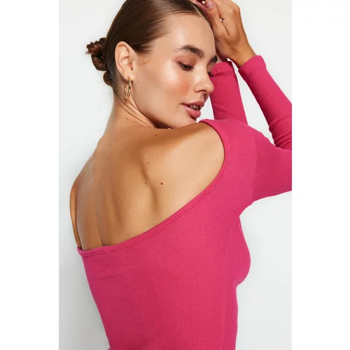 Trendyol Fuchsia With Neckline, Fitted/Situated Ripple, Knitted Blouse