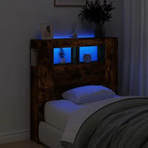 vidaXL LED posteljno vzglavje dimljen hrast 100x18,5x103,5 cm inž. les