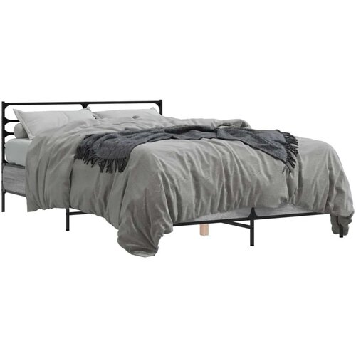  Posteljni okvir siva sonoma 135x190 cm inženirski les in kovina Slike