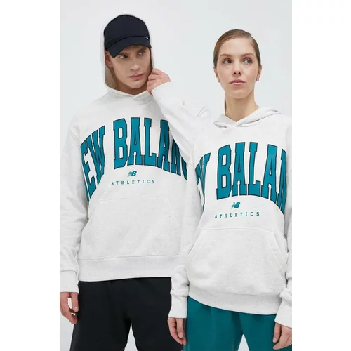 New Balance Bombažen pulover siva barva, s kapuco