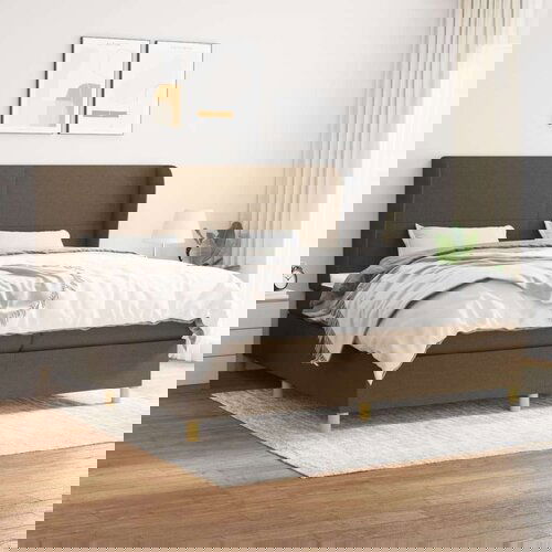  Krevet s oprugama i madracem tamnosmeđi 200x200 cm od tkanine Slike