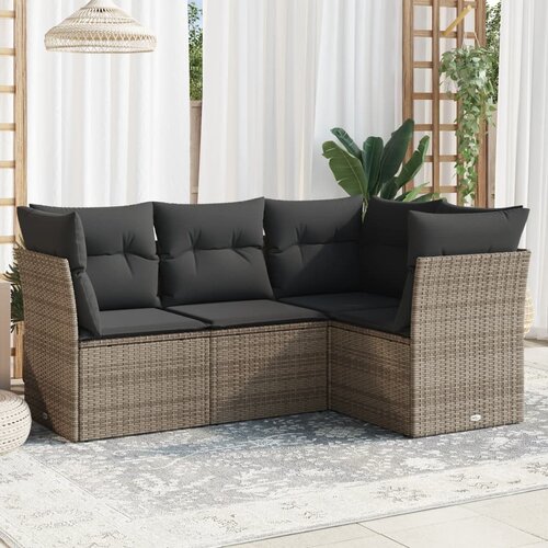 VidaXL 4-dijelni set vrtnih sofa od poliratana s jastucima sivi Slike