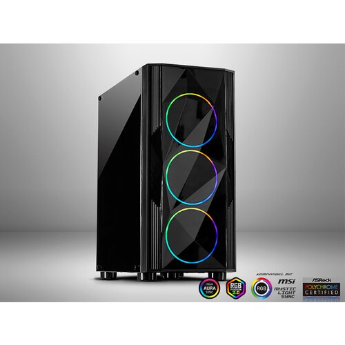 LC-Power Inter-tech Case A-3401 ChevronRGB gaming, 3x RGB fans,Acrylic glass front panel Slike