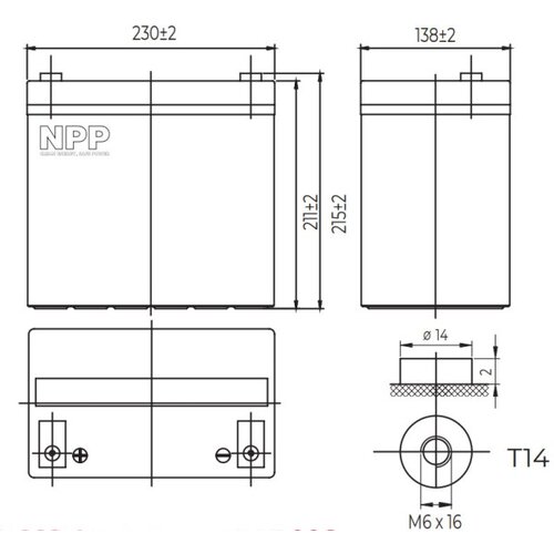 NPP NPG12V-55Ah, gel battery, C20=55AH, T14, 230*138*208*212, 15KG, light grey Cene